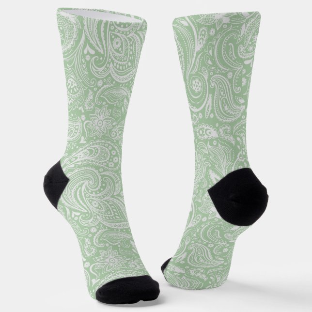 Calcetines Patrón paisajista floral blanco y verde menta (Angular)
