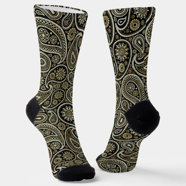 Calcetines Patrón paisley de textura blanca y dorada (Angular)