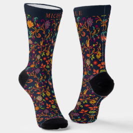 Calcetines Patrón Paisley del Naranja azul de la Marina Oscur