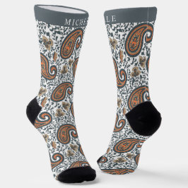 Calcetines Patrón Paisley del Naranja gris blanco personaliza