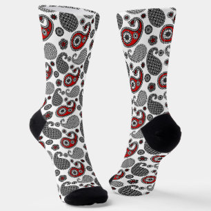 Calcetines Patrón Paisley, negro, blanco y rojo
