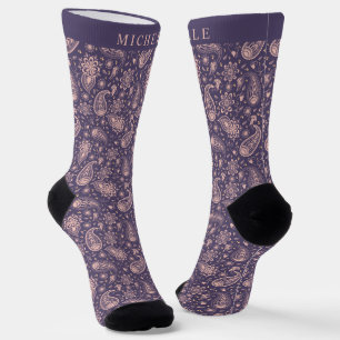 Calcetines Patrón paisley púrpura rosa pastel claro personali