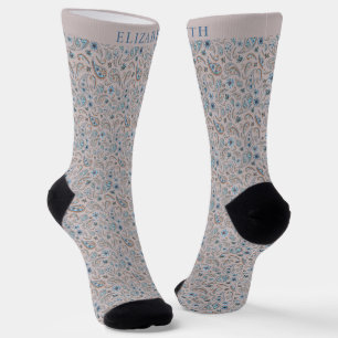 Calcetines Patrón pekinés gris y azul turquesa