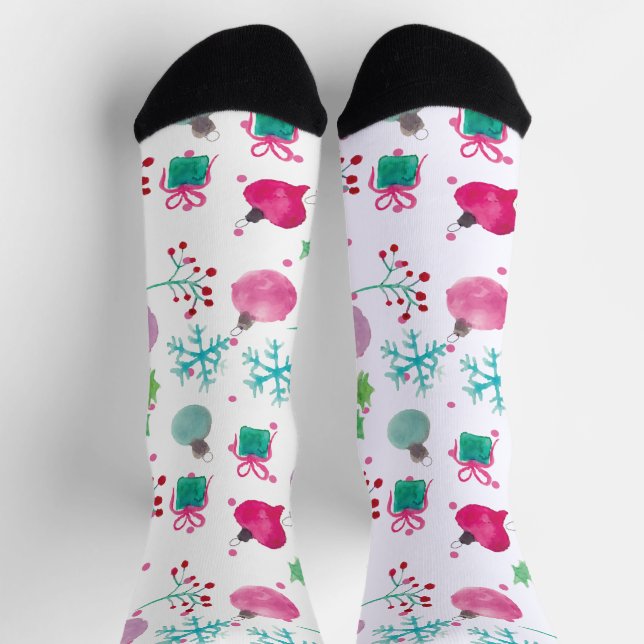 Calcetines Patrón pintado a mano con temática de Navidad en a (Arriba)