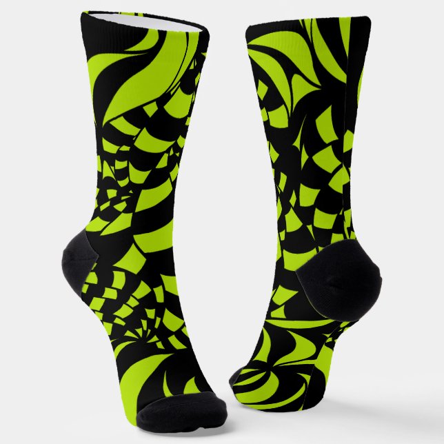 Calcetines Patrón Psicodélico Lime Green y Negro (Angular)