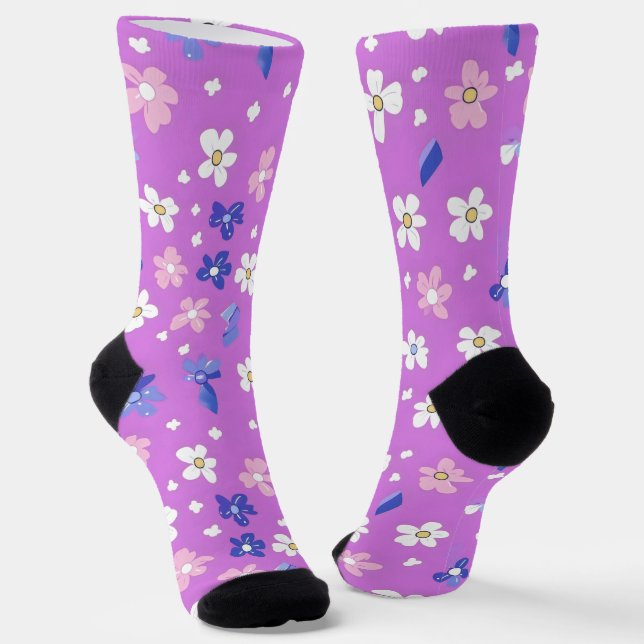 Calcetines Patrón púrpura de flor suave (Angular)