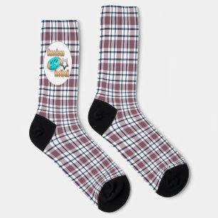 Calcetines Patrón retro a cuadros claro marrón gris blanco