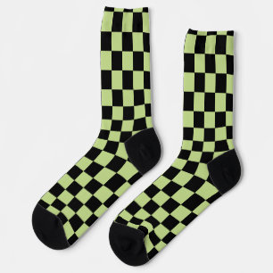 Calcetines Patrón Retro Checker Negro y Verde