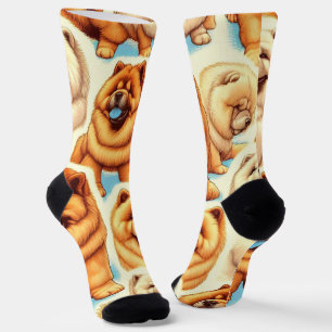 Calcetines Patrón retro de brillo de chow-chow