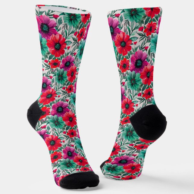Calcetines Patrón retro de moda rústica floral (Angular)