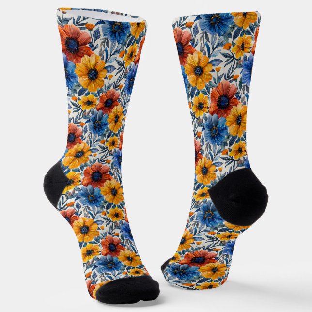 Calcetines Patrón retro de moda rústica floral (Angular)