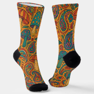 Calcetines Patrón retro psicodélico de hongos y paisley