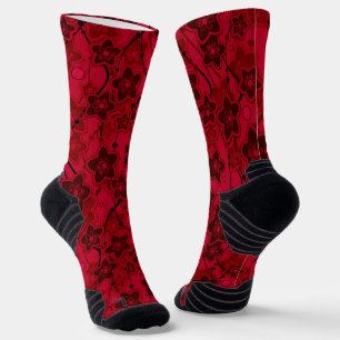 Calcetines patrón rojo marrón floral rústico de moda retro