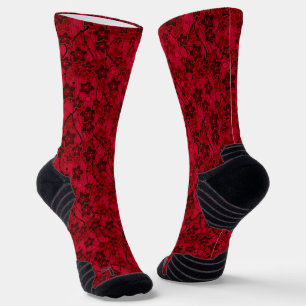 Calcetines patrón rojo marrón floral rústico de moda retro
