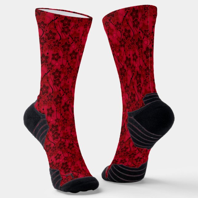 Calcetines patrón rojo marrón floral rústico de moda retro (Angular)