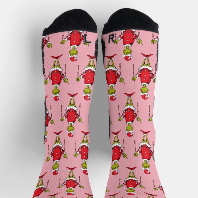 Calcetines Patrón rosa de Navidades de Grinch de época (Arriba)