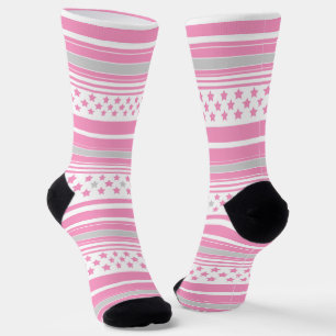 Calcetines Patrón rosa rayado con estrellas