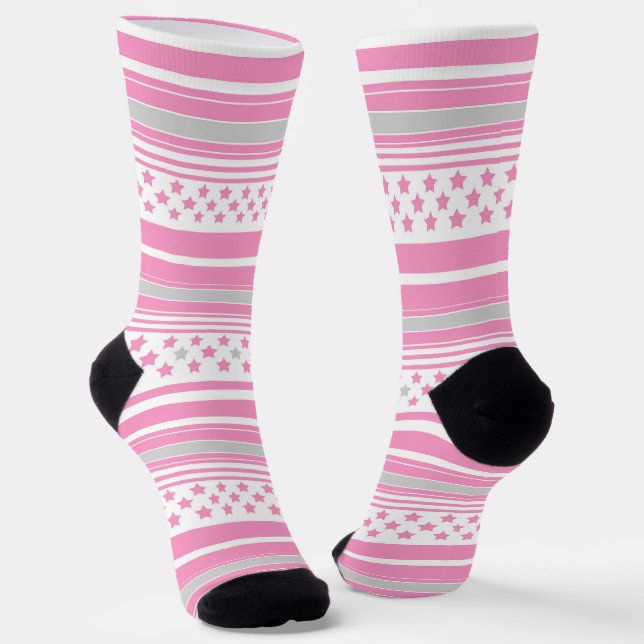 Calcetines Patrón rosa rayado con estrellas (Angular)