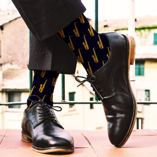Calcetines Patrón saxofón amarillo y negro moderno Guay Jazzy
