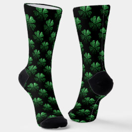 Calcetines Patrón Shamrock oscuro verde brillante sobre negro