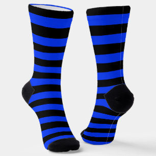 Calcetines patrón simple rayado negro y azul