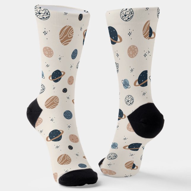 Calcetines Patrón sin brillo dibujado a mano con planetas (Angular)