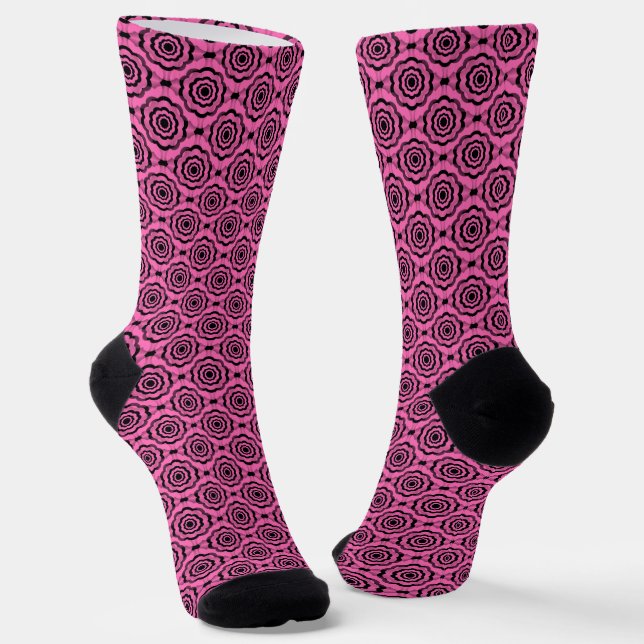Calcetines Patrón sin foco de flor negra rosa (Angular)