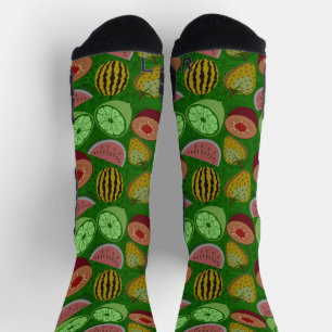 Calcetines Patrón sin foco de fruta tropical y fondo verde