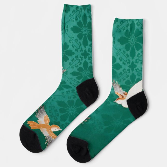 Calcetines Patrón tradicional japonés y pajarito (Izquierda)
