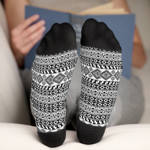 Calcetines Patrón tribal polinesio geométrico blanco y negro