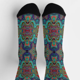 Calcetines Patrón Trippy Verde y Rojo Espuma de Mar Ondulada
