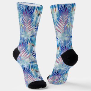 Calcetines Patrón tropical colorido con hojas de palma.