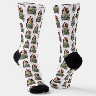 Calcetines Patrón Vintage Antiguo de Santa Claus de Navidad