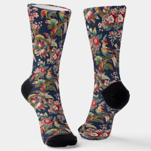 Calcetines Patrón vintage de loros tropicales Art Nouveau