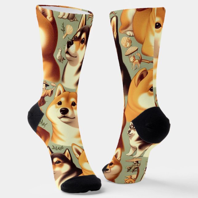 Calcetines Patrón vintage de Shiba Inu sin Maravilla (Angular)