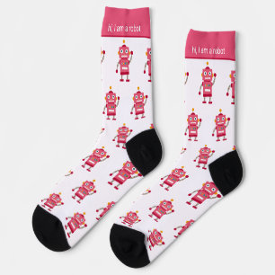 Calcetines Patrón y texto de robot rosa rojo colorido