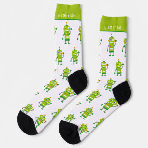 Calcetines Patrón y texto de robot verde colorido