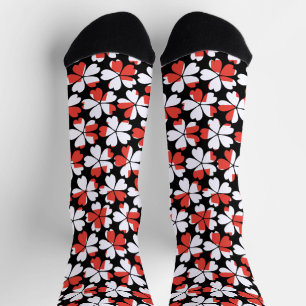 Calcetines Patrones de flores rojas blancas lindas
