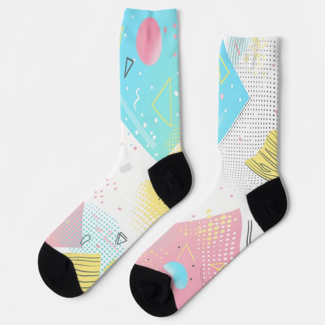 Calcetines Patrones de puntos y fondo de formas geométricas (Izquierda)