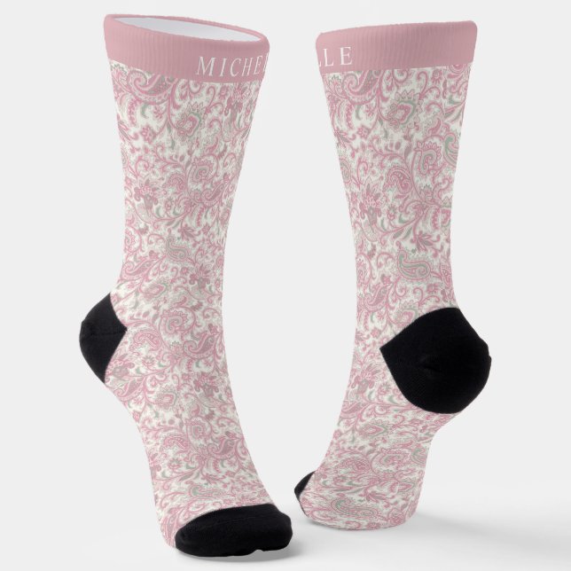 Calcetines Patrulla de paisley blanca rosa pálido suave perso (Angular)