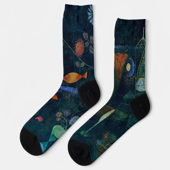 Calcetines Paul Klee Fish Magic Resumen Pintura de arte gráfi (Izquierda)