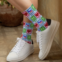 Calcetines Paz Amor Democracia Cuta Azul Político