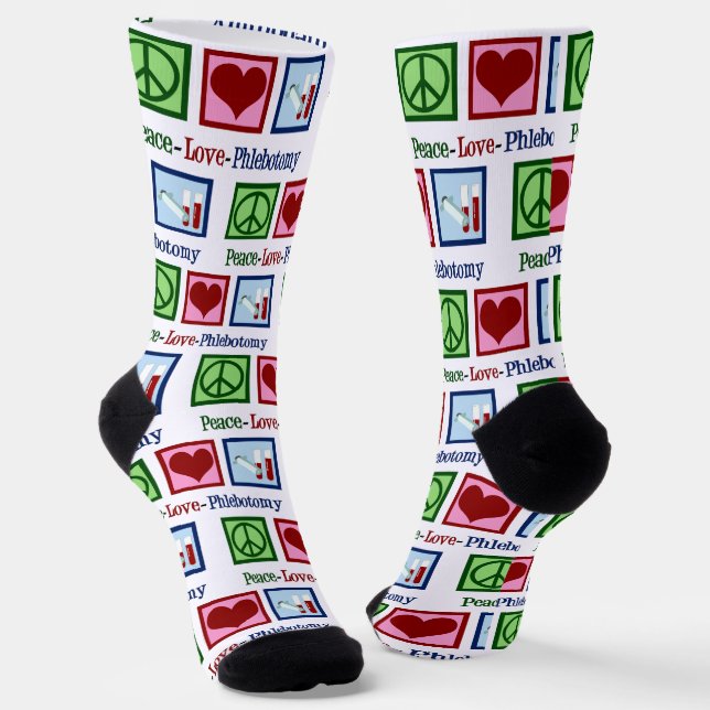 Calcetines Peace Love Phlebotomy Cute Phlebotomist (Angular)