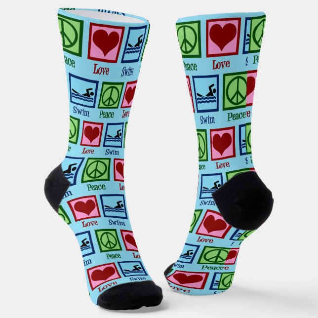 Calcetines Peace Love Swimming Cute Swite Team Blue