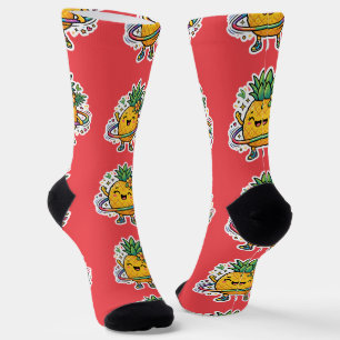 Calcetines Pegatina Tropical Kawaii de Piña con Hula Hoop