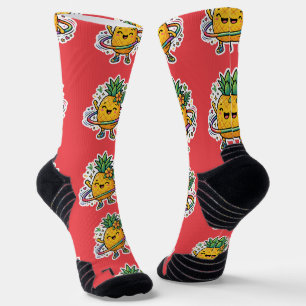 Calcetines Pegatina Tropical Kawaii de Piña con Hula Hoop