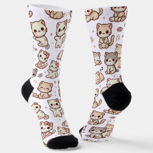 Calcetines Pegatinas del patrón del gato kawaii - Pastel jugu