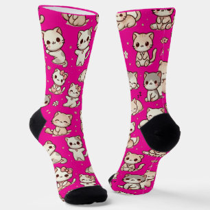 Calcetines Pegatinas del patrón del gato kawaii - Pastel jugu
