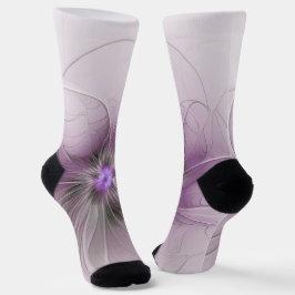 Calcetines Pequeña belleza arte floral fractal gris mauve mod