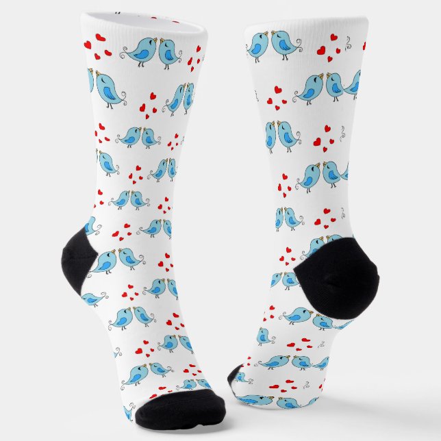Calcetines Pequeños pájaros azules en blanco (Angular)